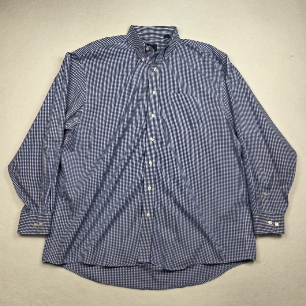 Allen Edmonds Button Down Shirt Mens XL Blue Gingham Long Sleeve Check Pocket